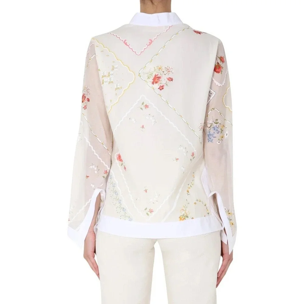 Tory Burch Handkerchief Embroidered Tunic Floral Print Split Neck Top Size 2